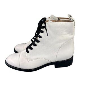 Halogen Women's Boots Layla White Leather Studs Lace Up Ankle Boots SZ 7.5